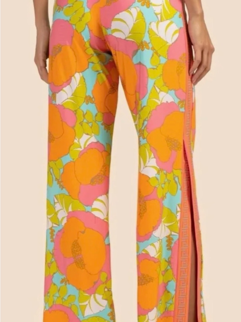 Trina Turk Floral Wide-Leg Pants in Orange, Pink & Aqua - Picture 2 of 7